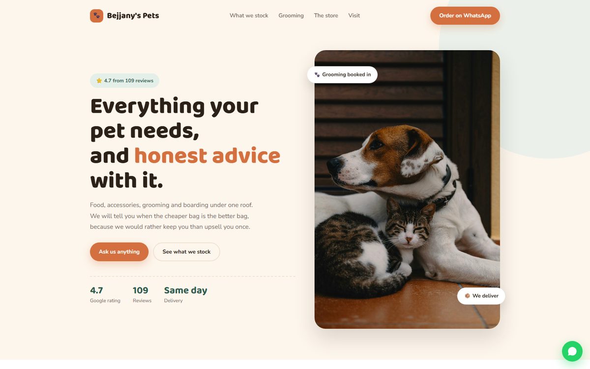 Bejjany's Pets pet store website concept