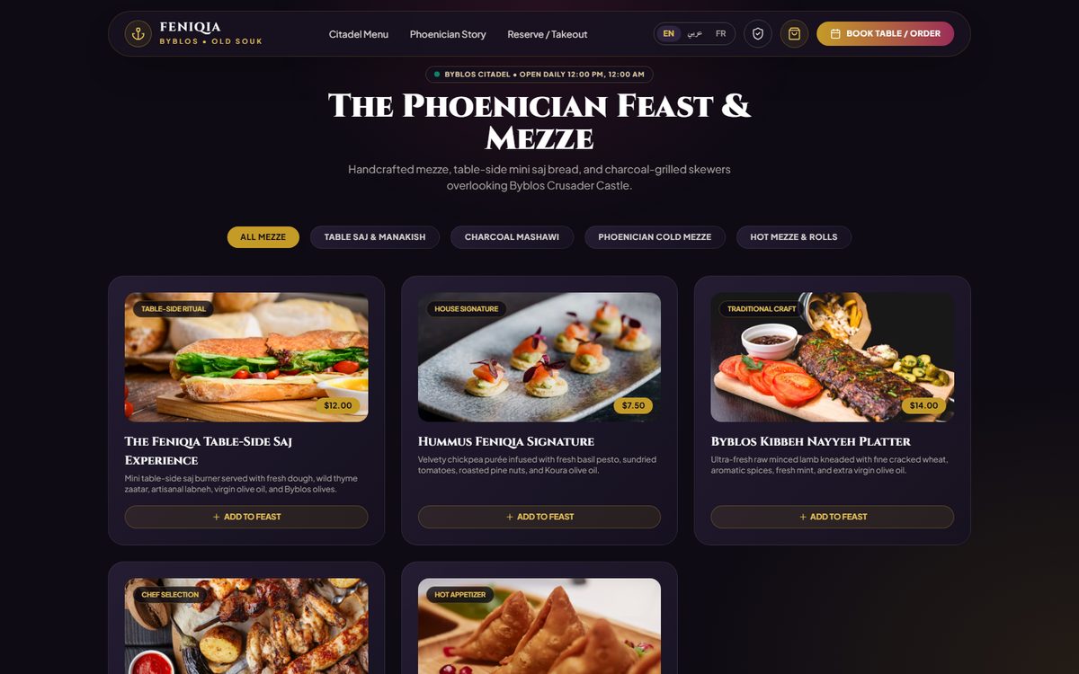 Feniqia Byblos Phoenician mezze restaurant concept