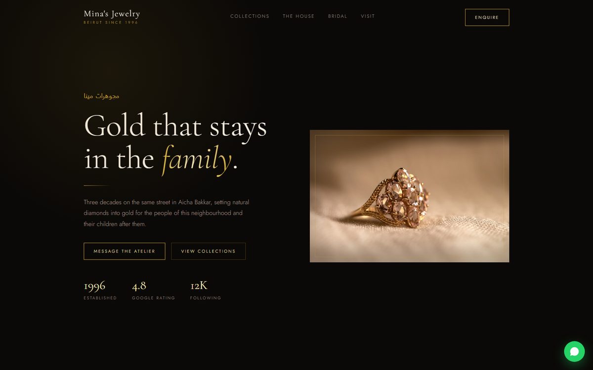 Mina's Jewelry fine jewellery website concept